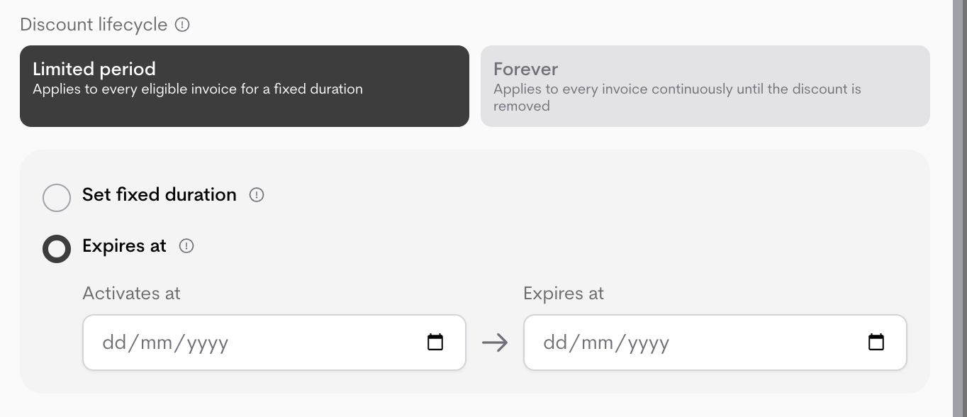 Discount lifecycle expires at Discount lifecycle expires at