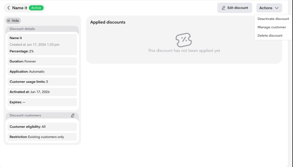 Discount details actions Discount details actions