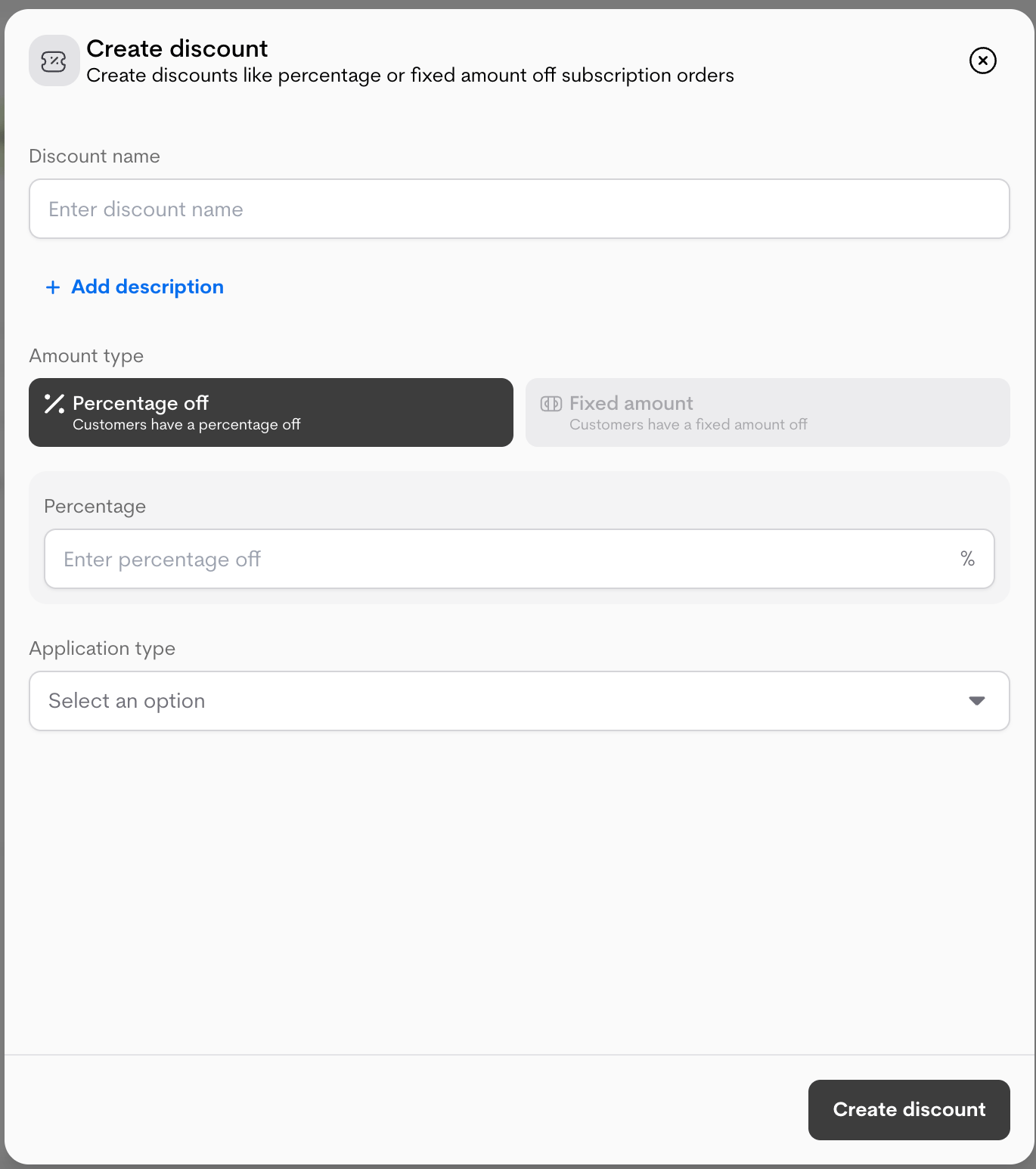 Create discount modal Create discount modal