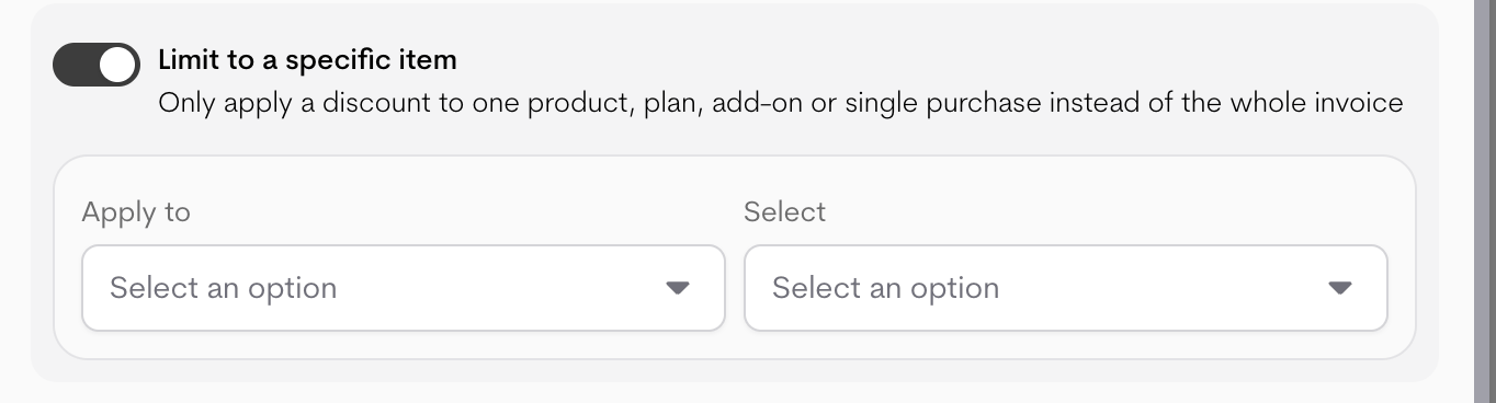 Limit discount to specific item Limit discount to specific item