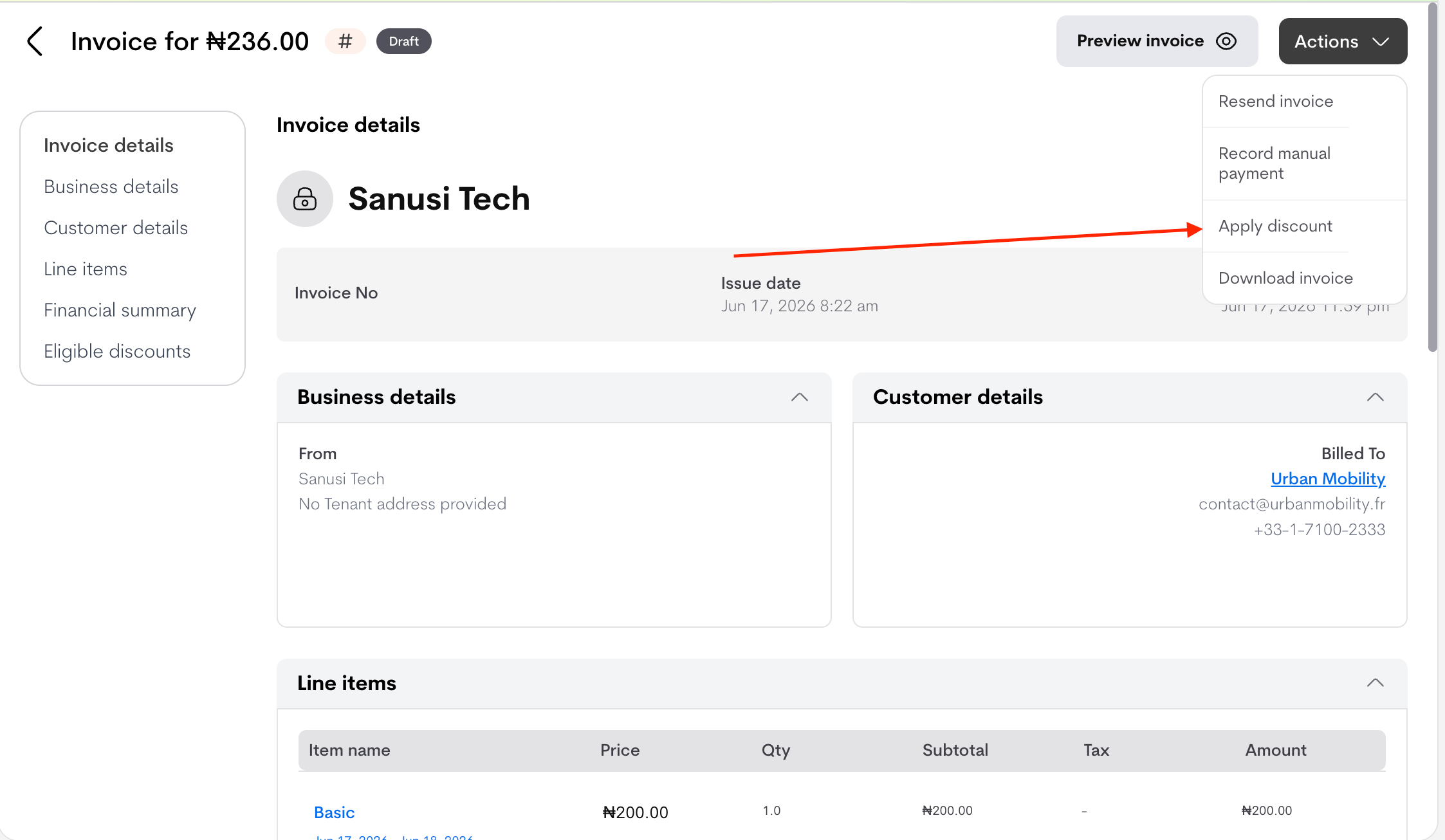Apply discount action from invoice details flow Apply discount action from invoice details flow