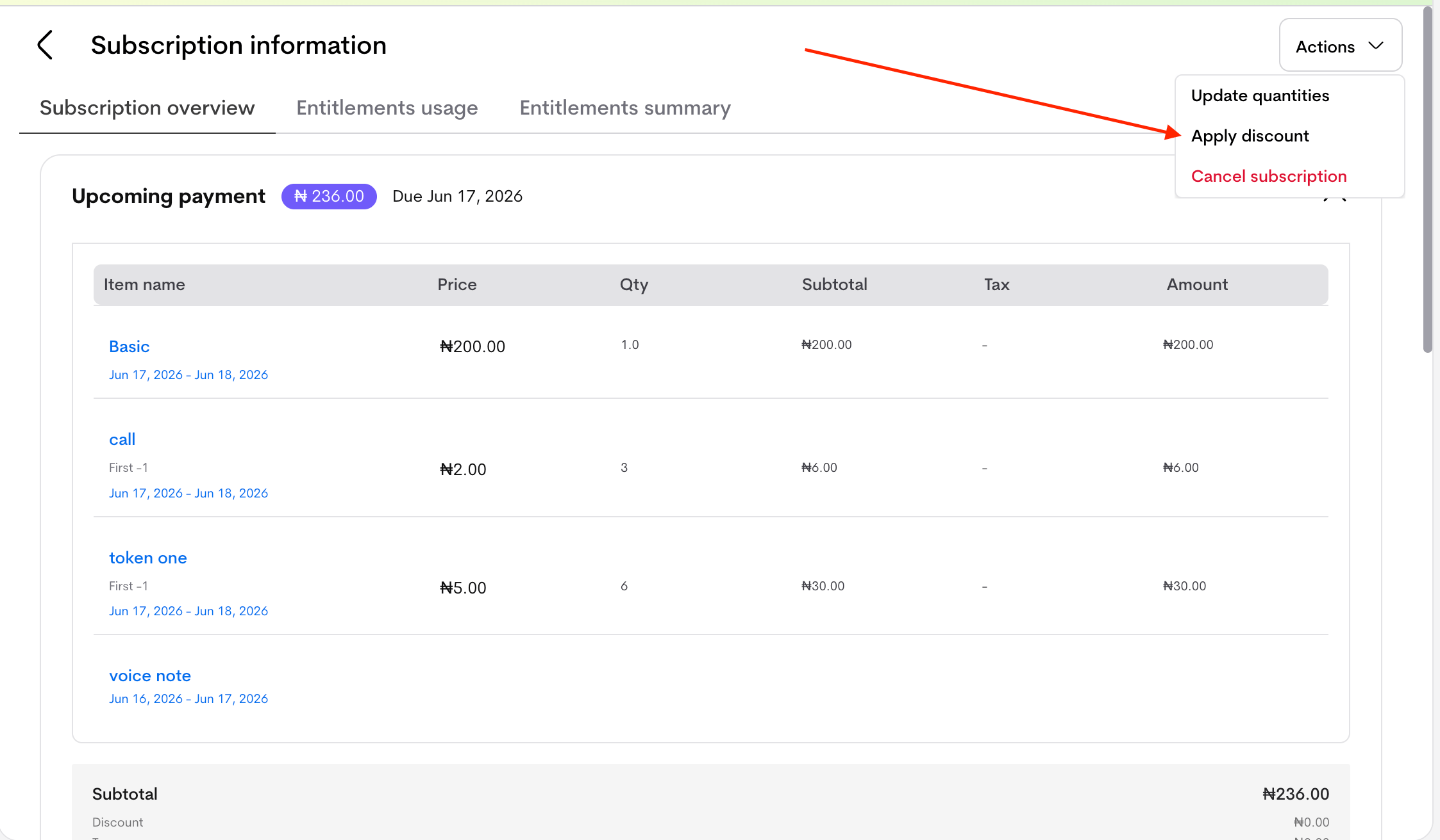 Apply discount action from subscription details flow Apply discount action from subscription details flow
