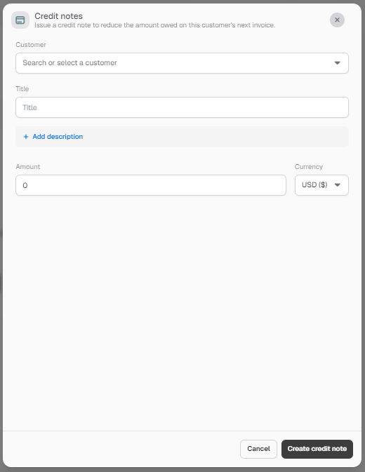 Create credit note Create credit note