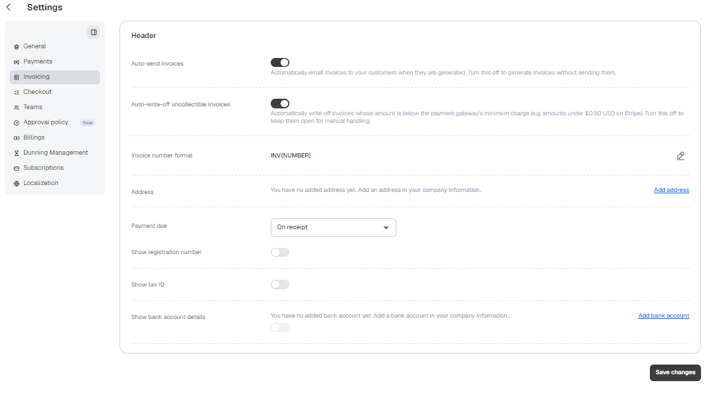 Invoicing settings