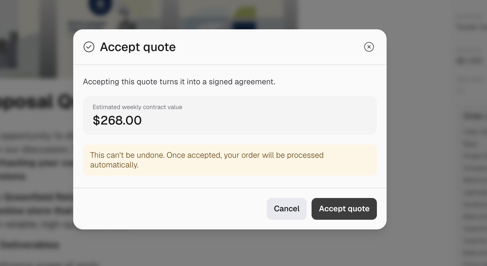 Accept quote confirmation