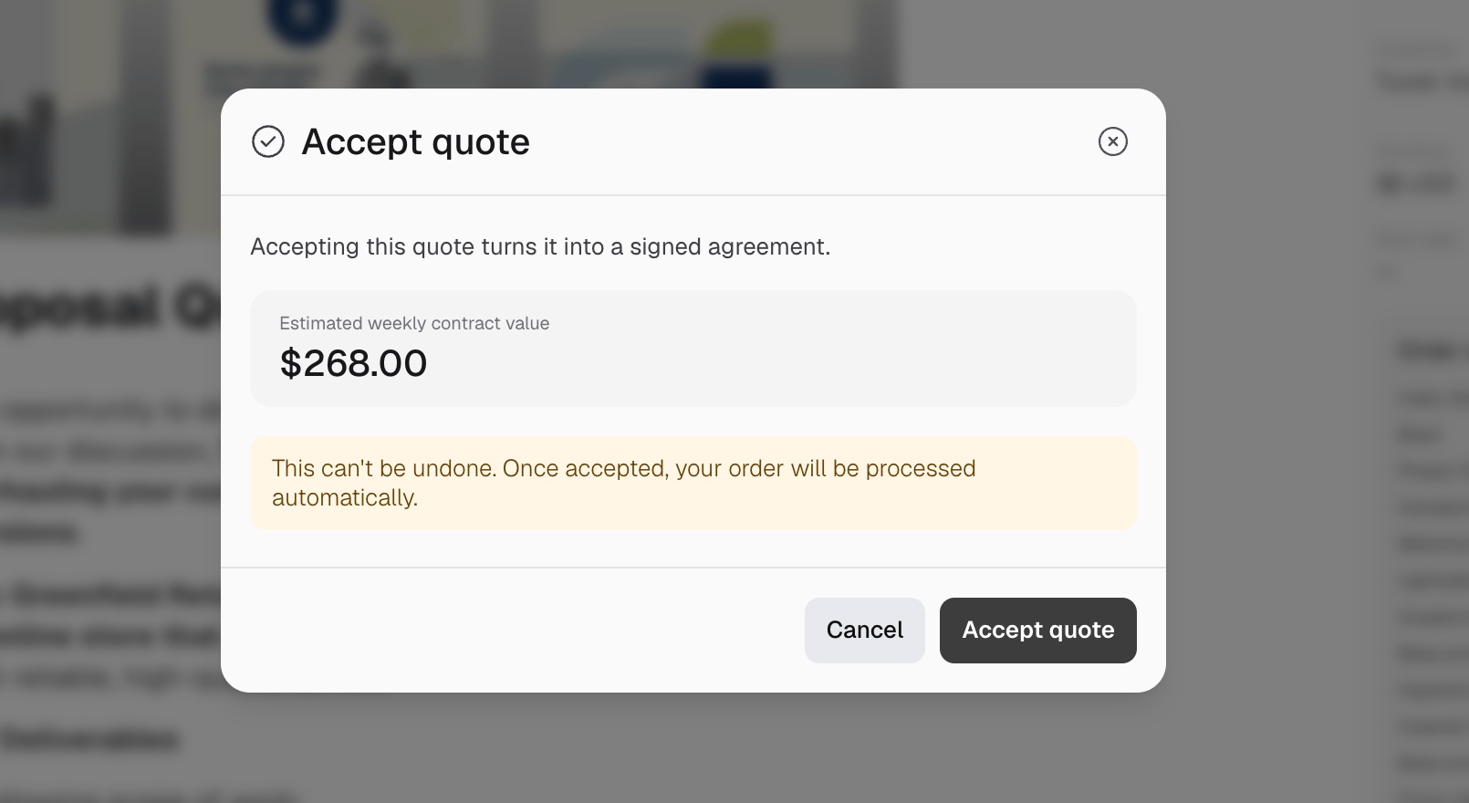 Accept quote confirmation