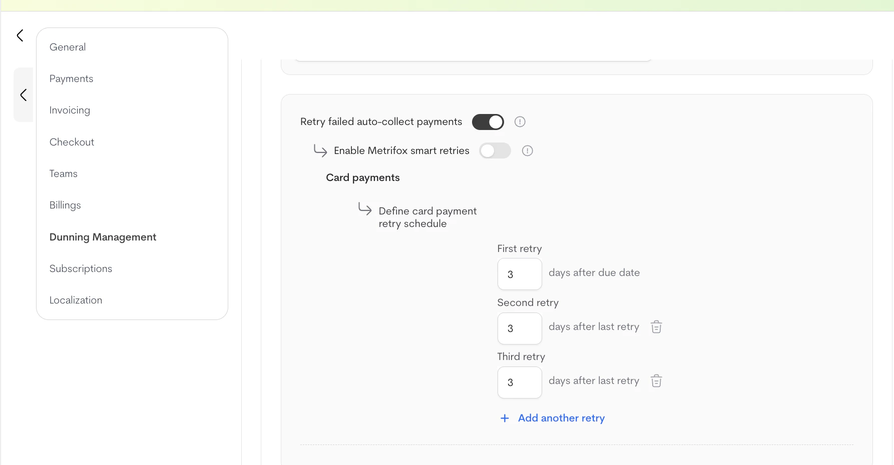 Card payment retry schedule Card payment retry schedule