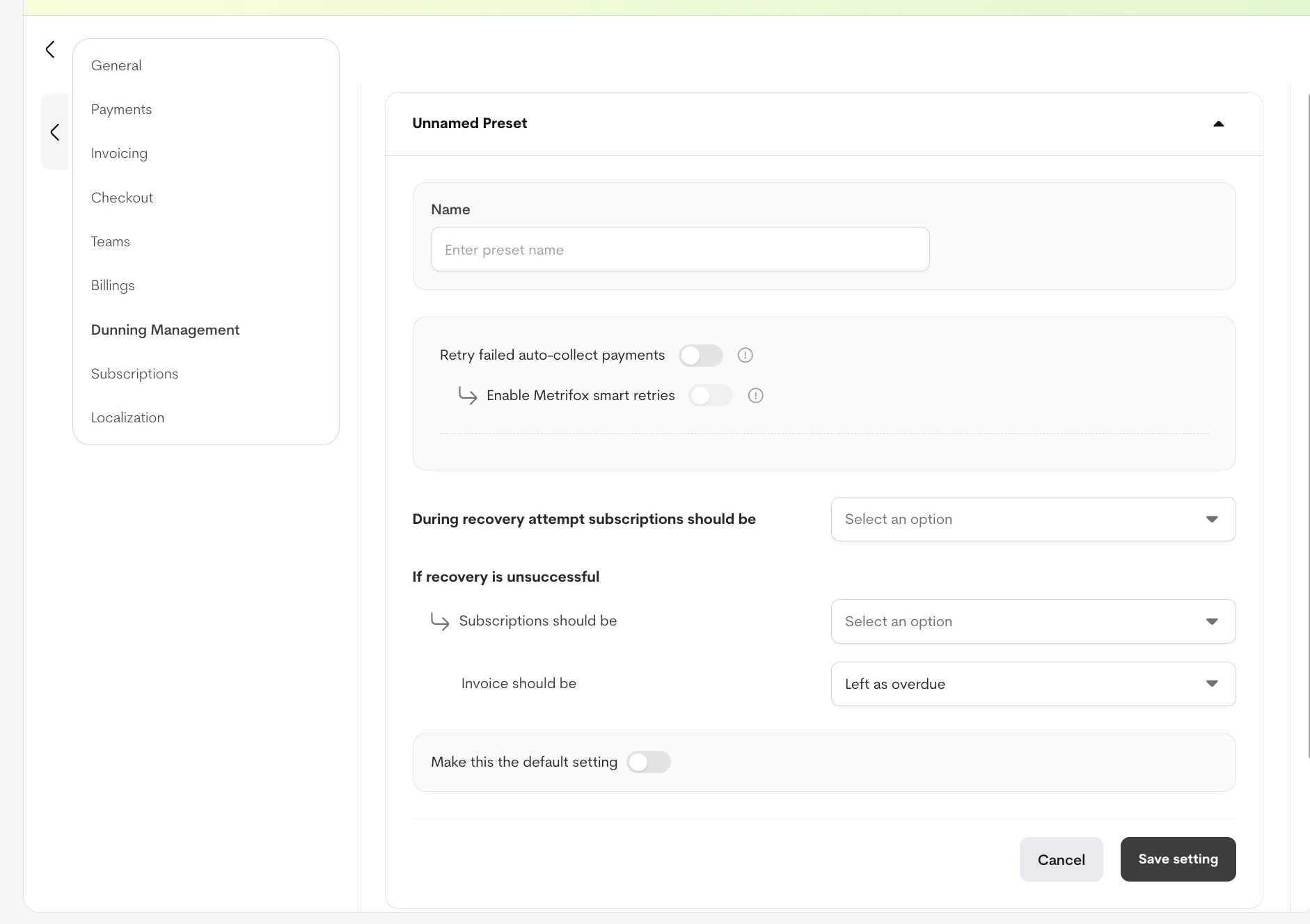 Configure dunning Configure dunning