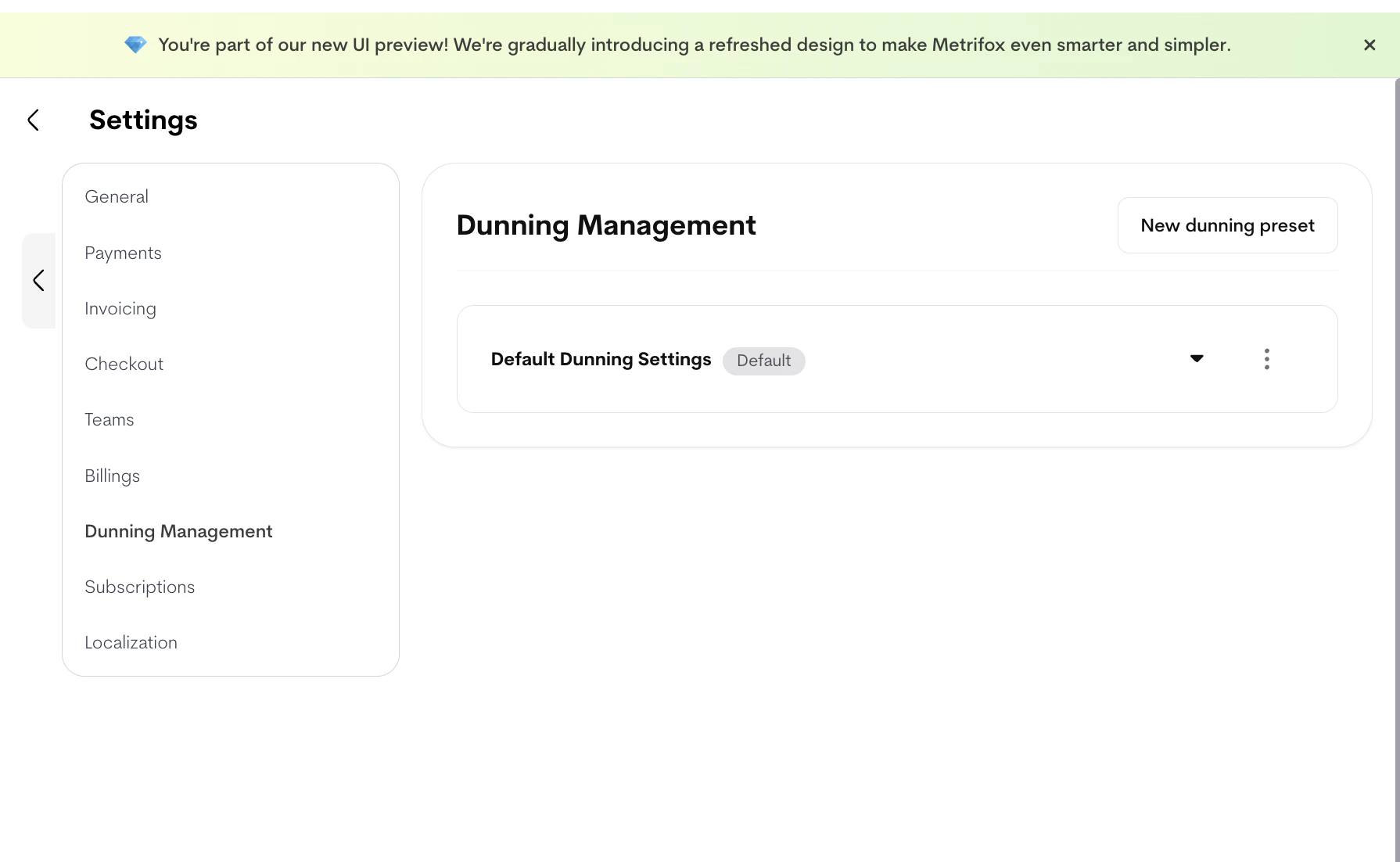 New dunning preset New dunning preset