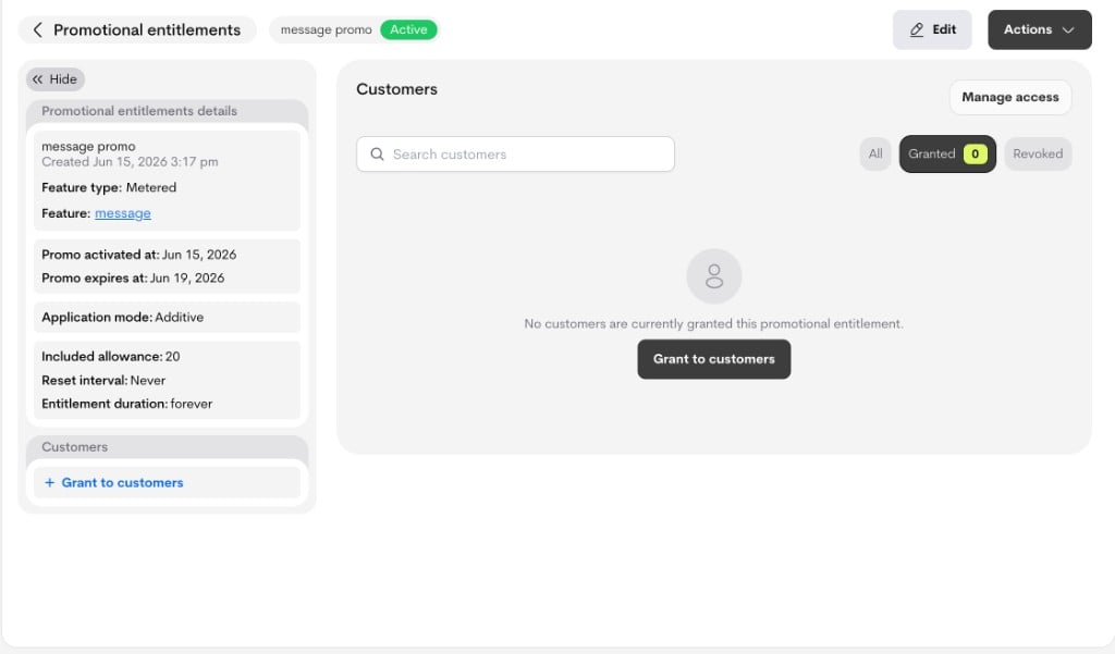 Granted customers with revoke action Granted customers with revoke action