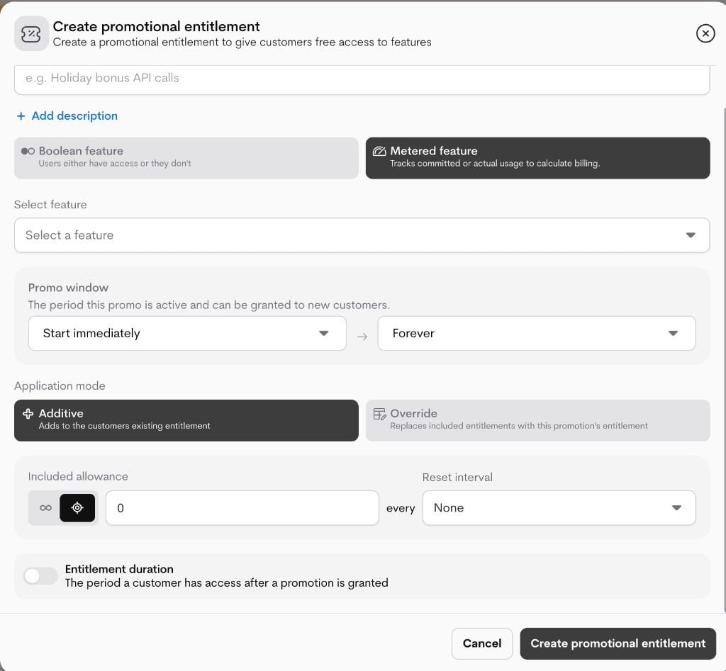 Metered promotional entitlement configuration Metered promotional entitlement configuration