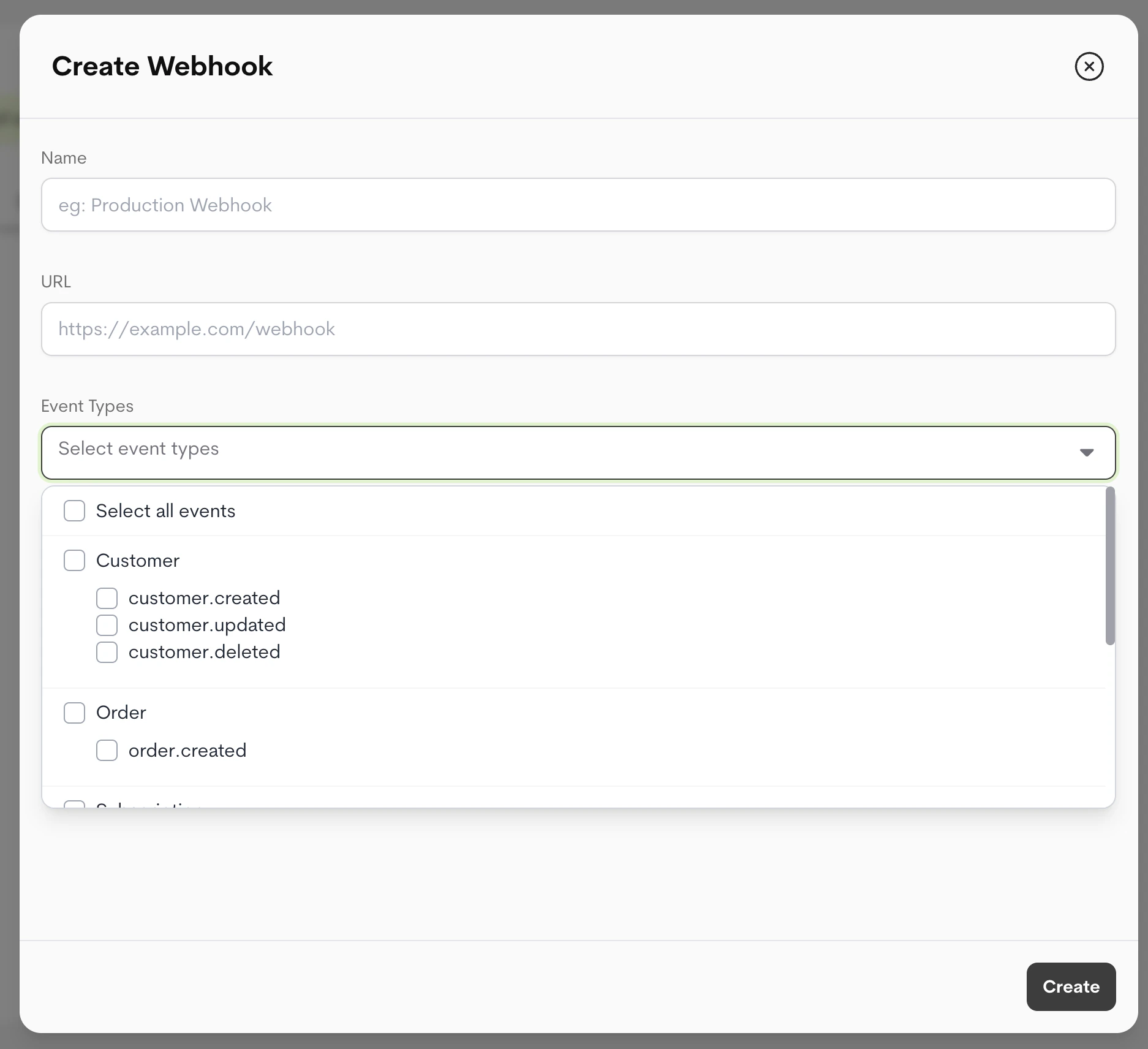 Create Webhook Create Webhook
