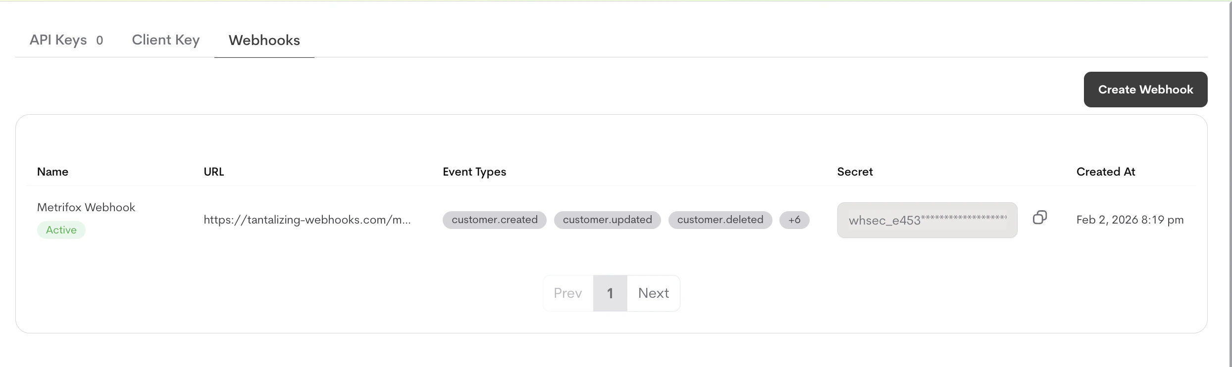 Copy Webhook Secret Webhook Secret