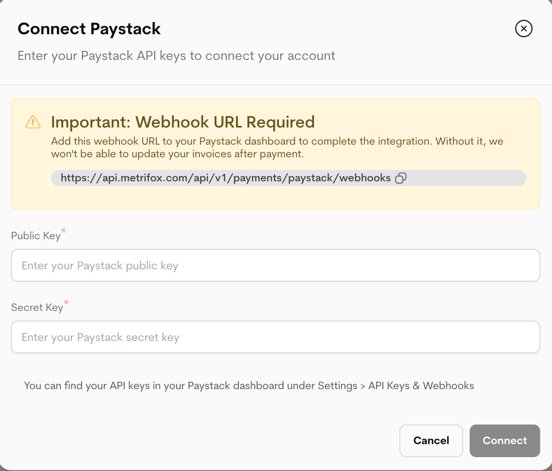 Paystack Log Payments - Metrifox