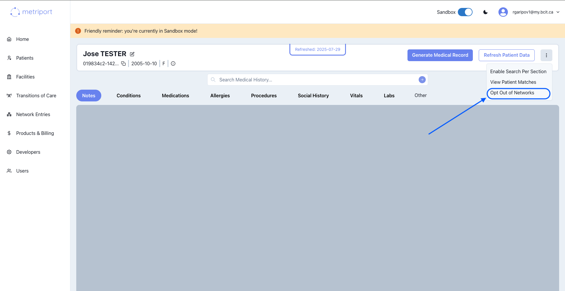 Dropdown showing Opt Out of Networks and Opt In to Networks button