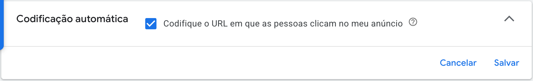 Configuração Codificação automática do Google Ads marcada