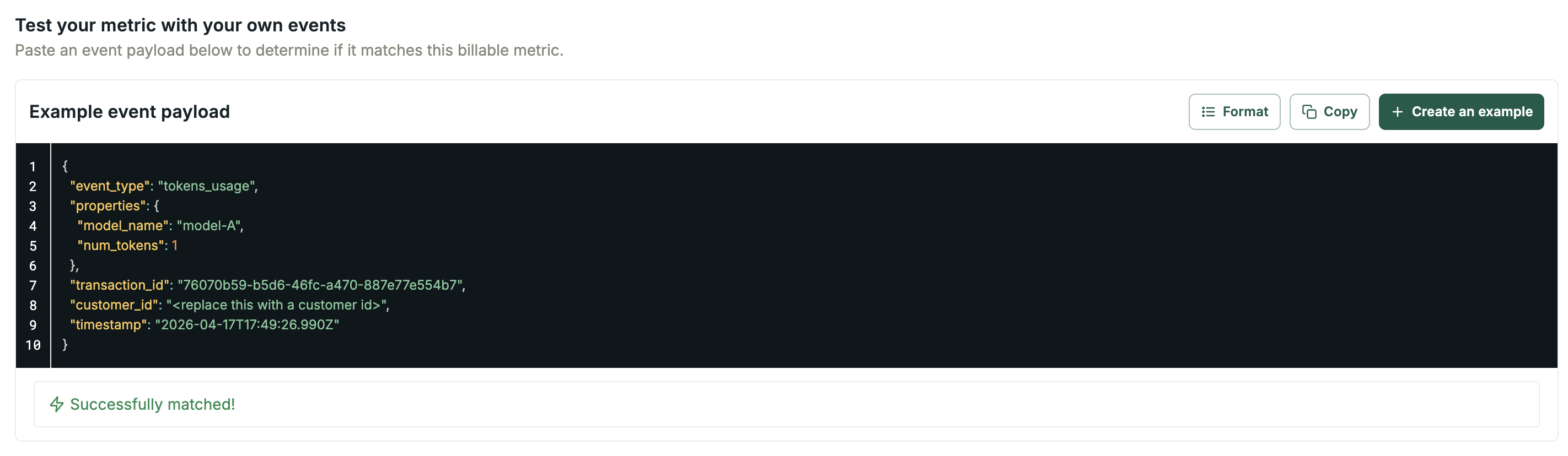 Example event payload