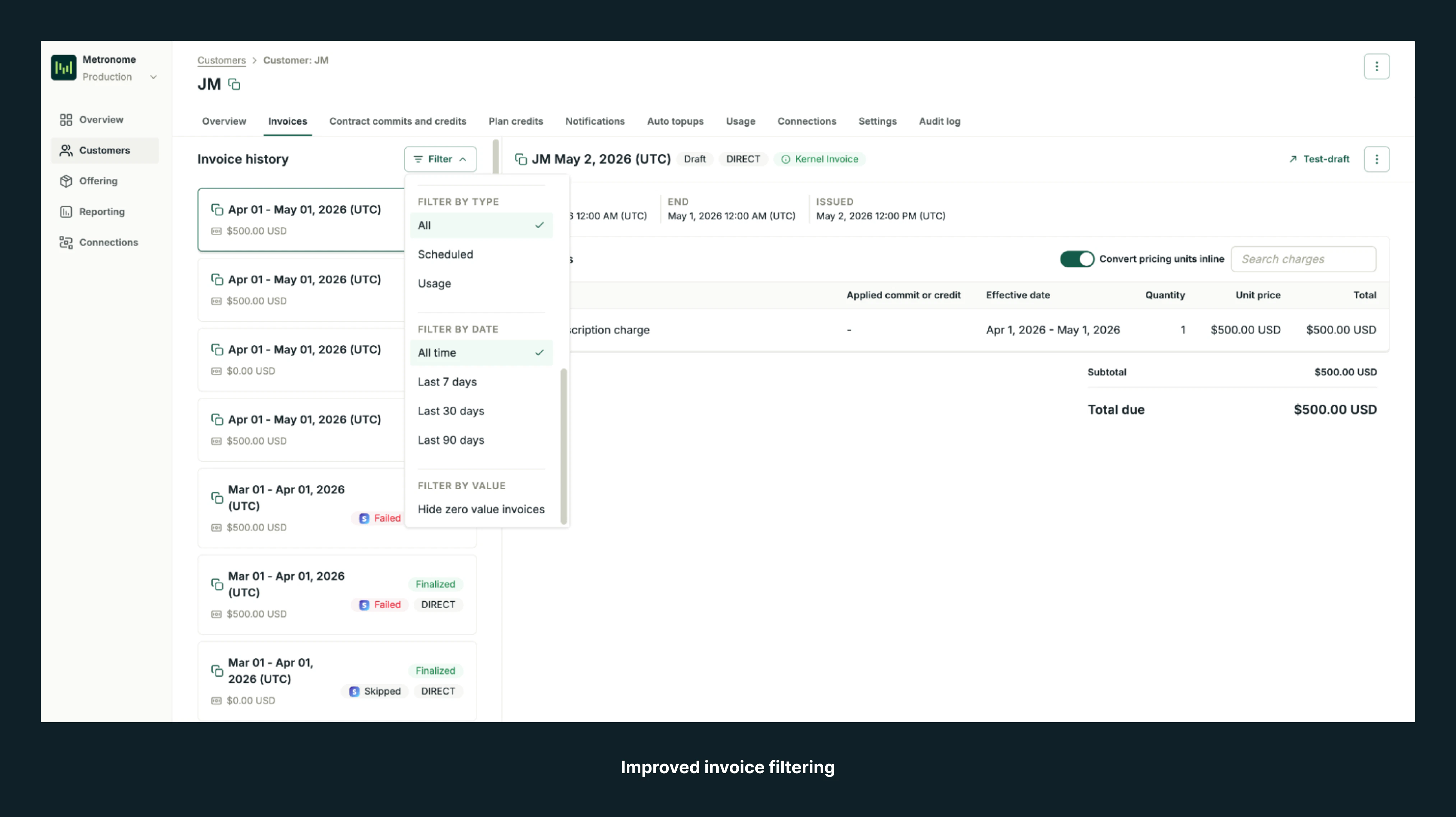 Invoices, tables, filters, and reporting improvements