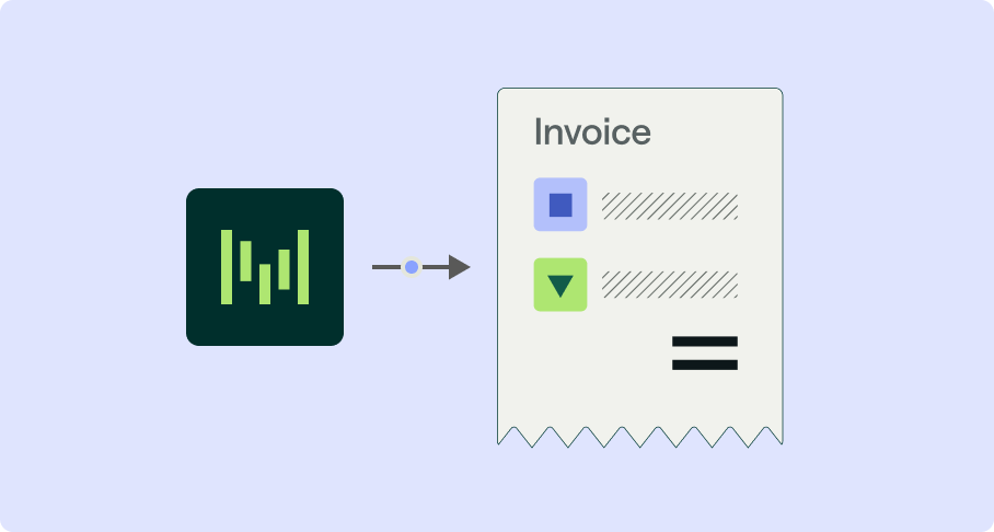 Metronome logo pointing at an invoice
