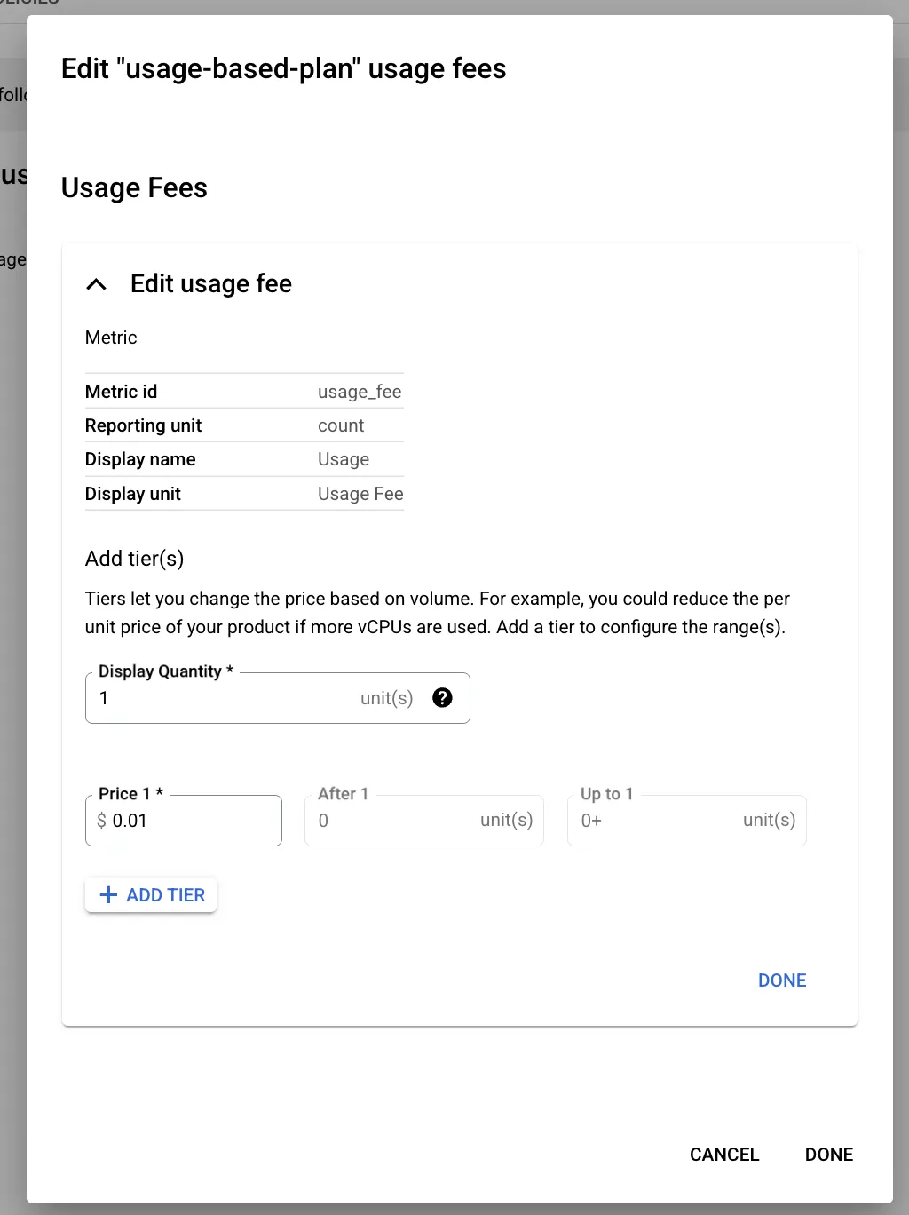 GCP pricing configuration