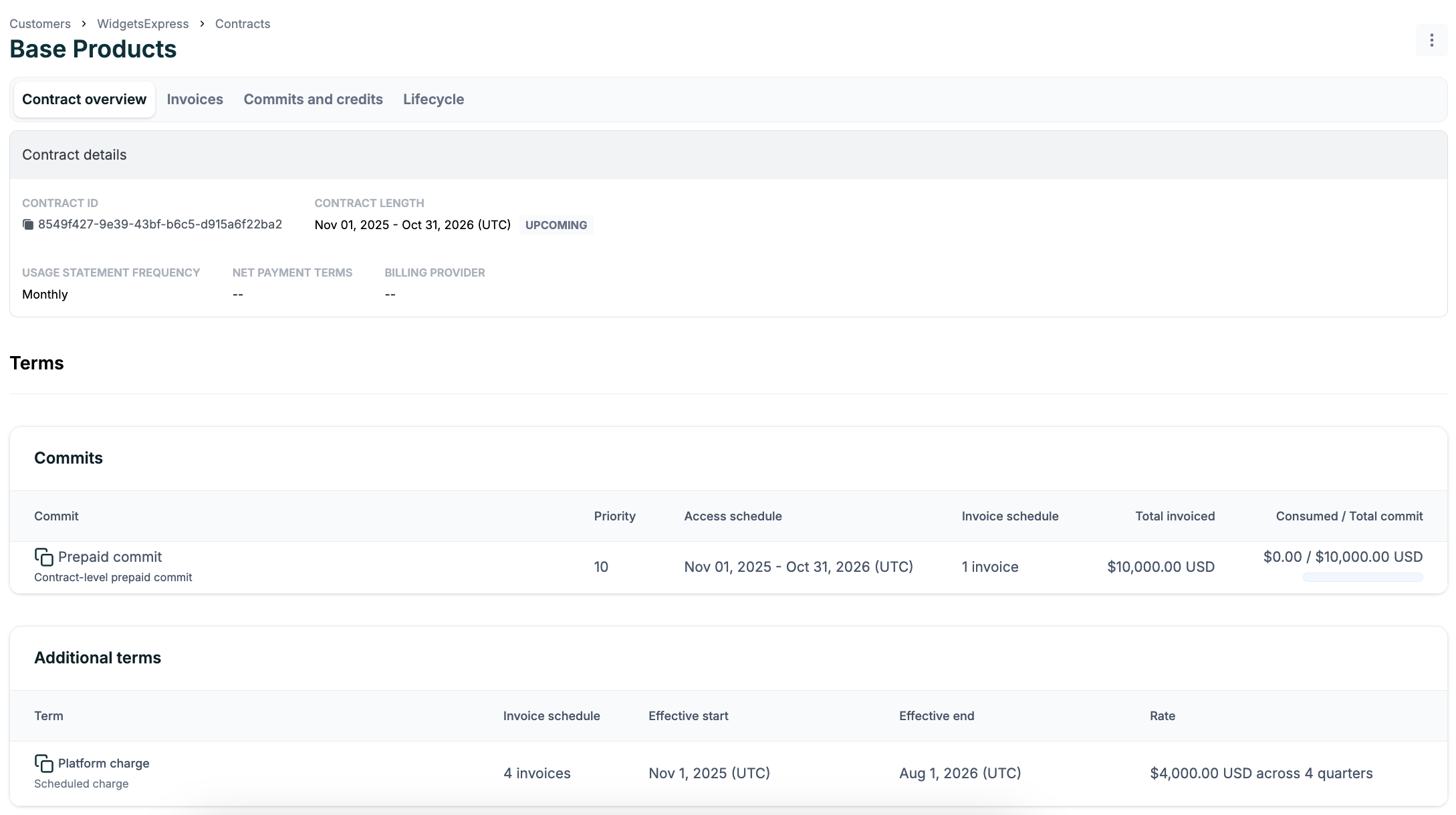 Provision a customer contract - Metronome