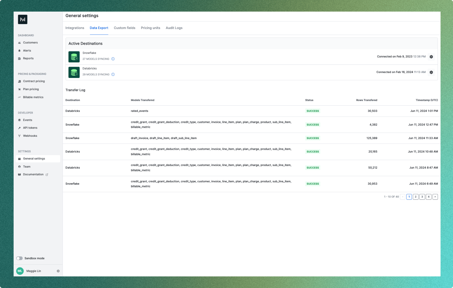 Data Export UI