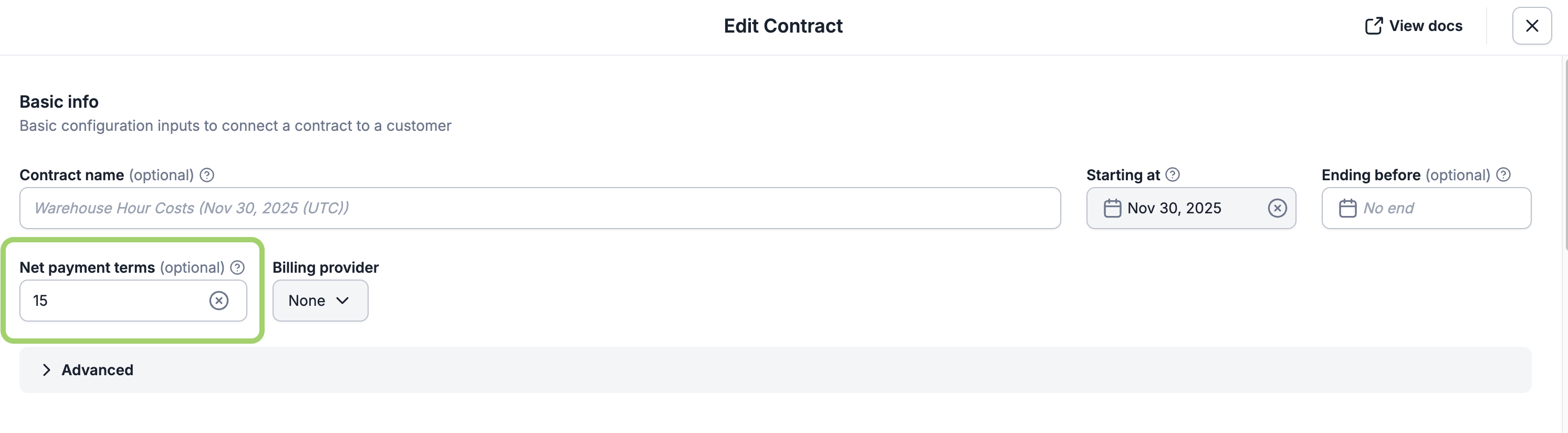 Net payment terms