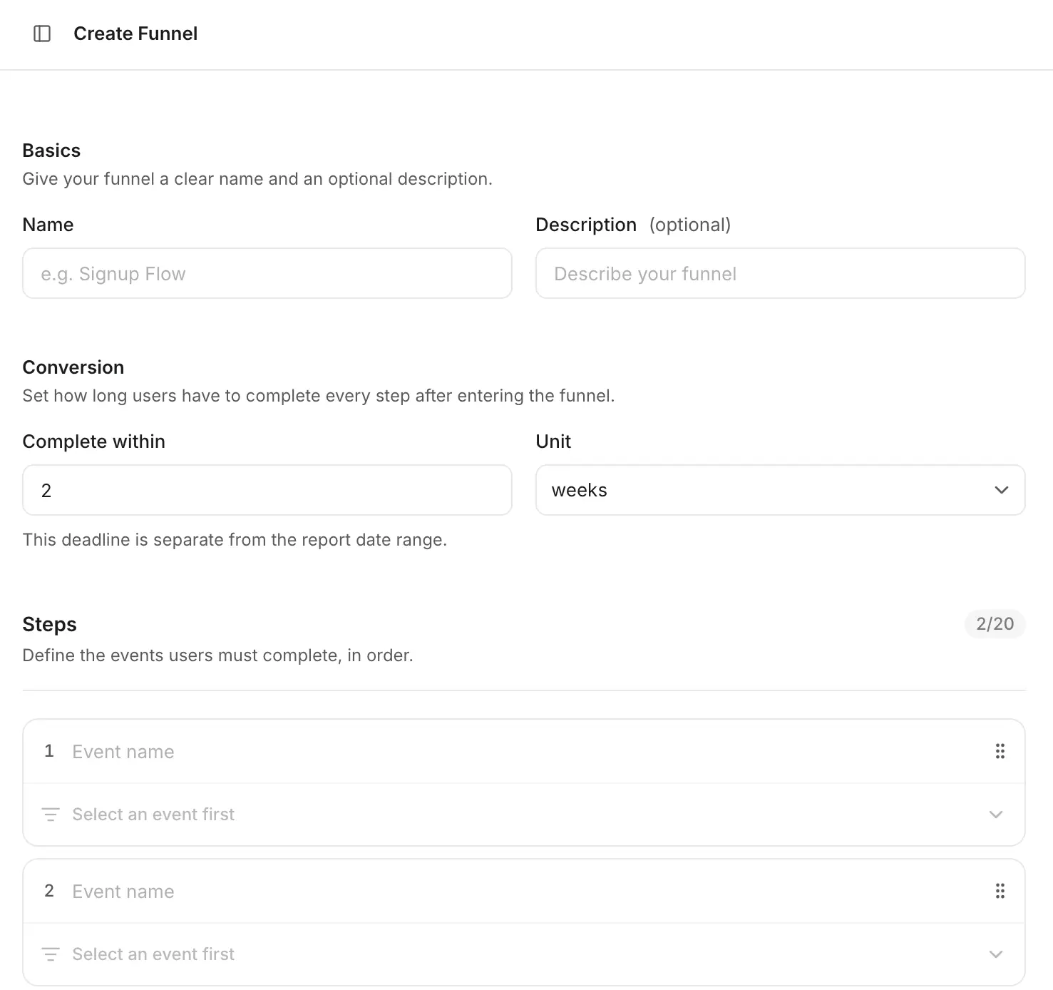The Create Funnel form