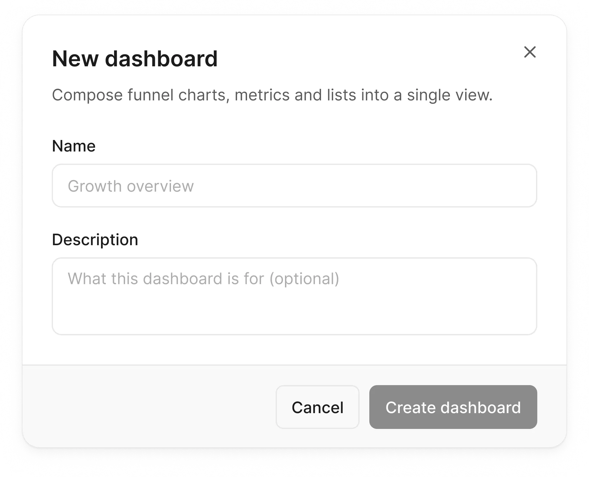 The New dashboard dialog