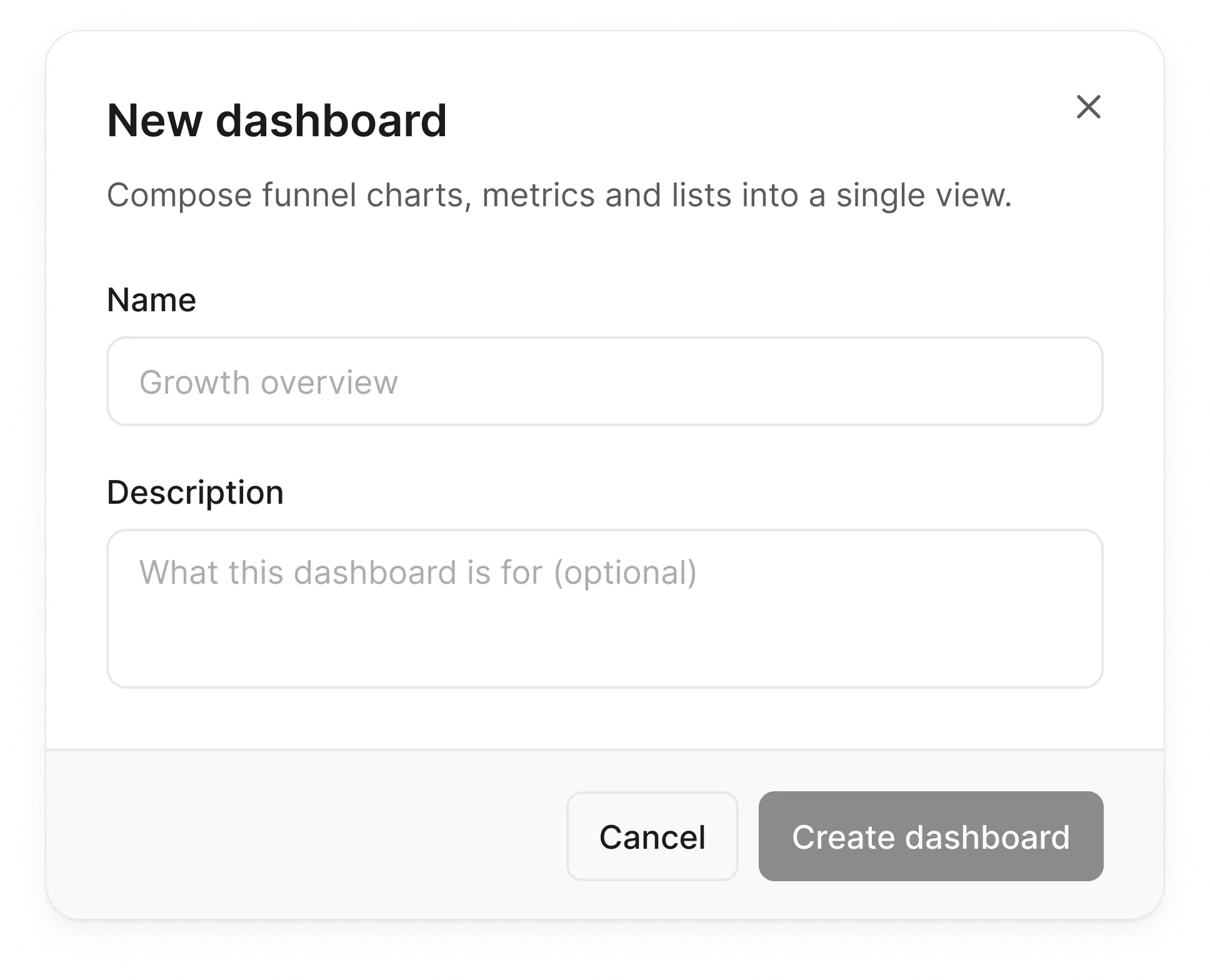 The New dashboard dialog