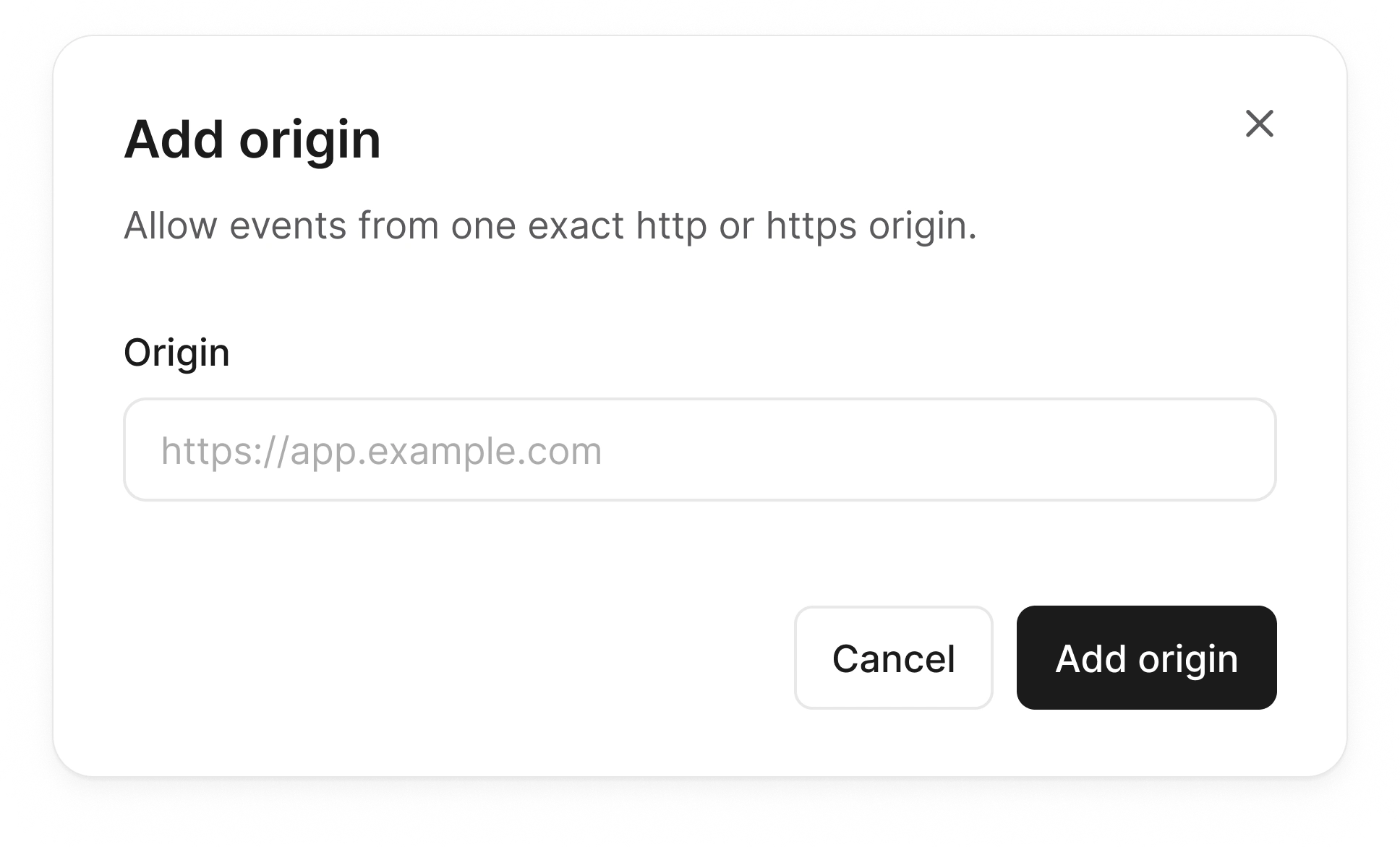 The Add origin dialog