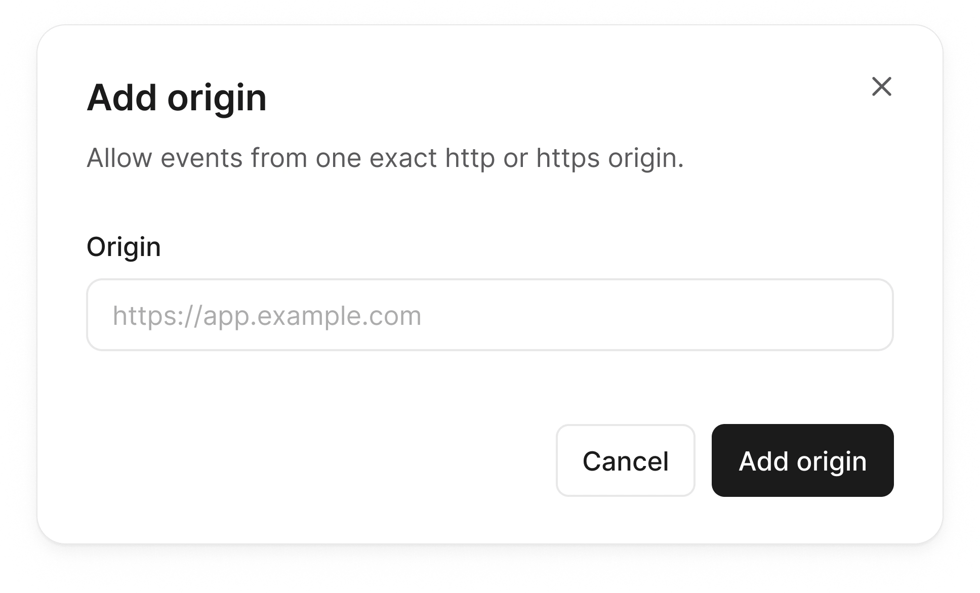 The Add origin dialog