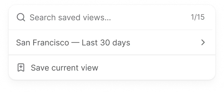 The saved views menu on a funnel