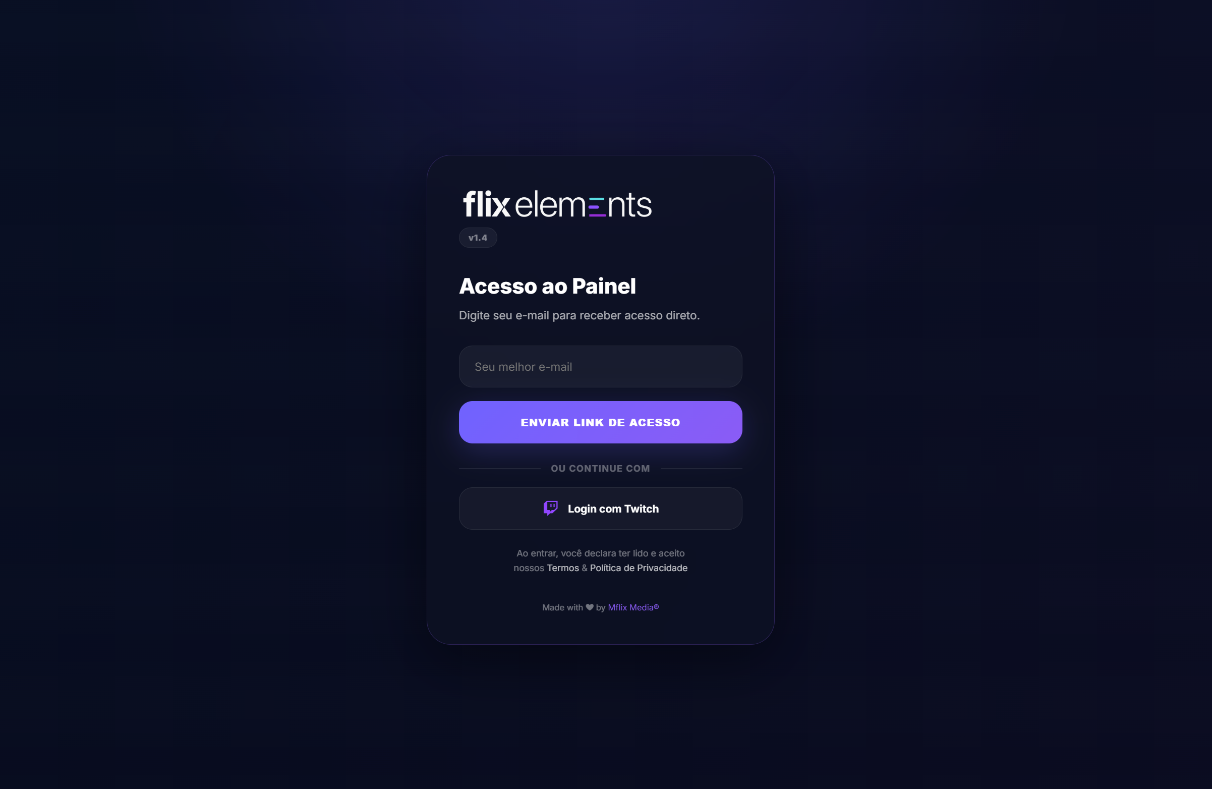 Tela de Login na plataforma Flix Elements