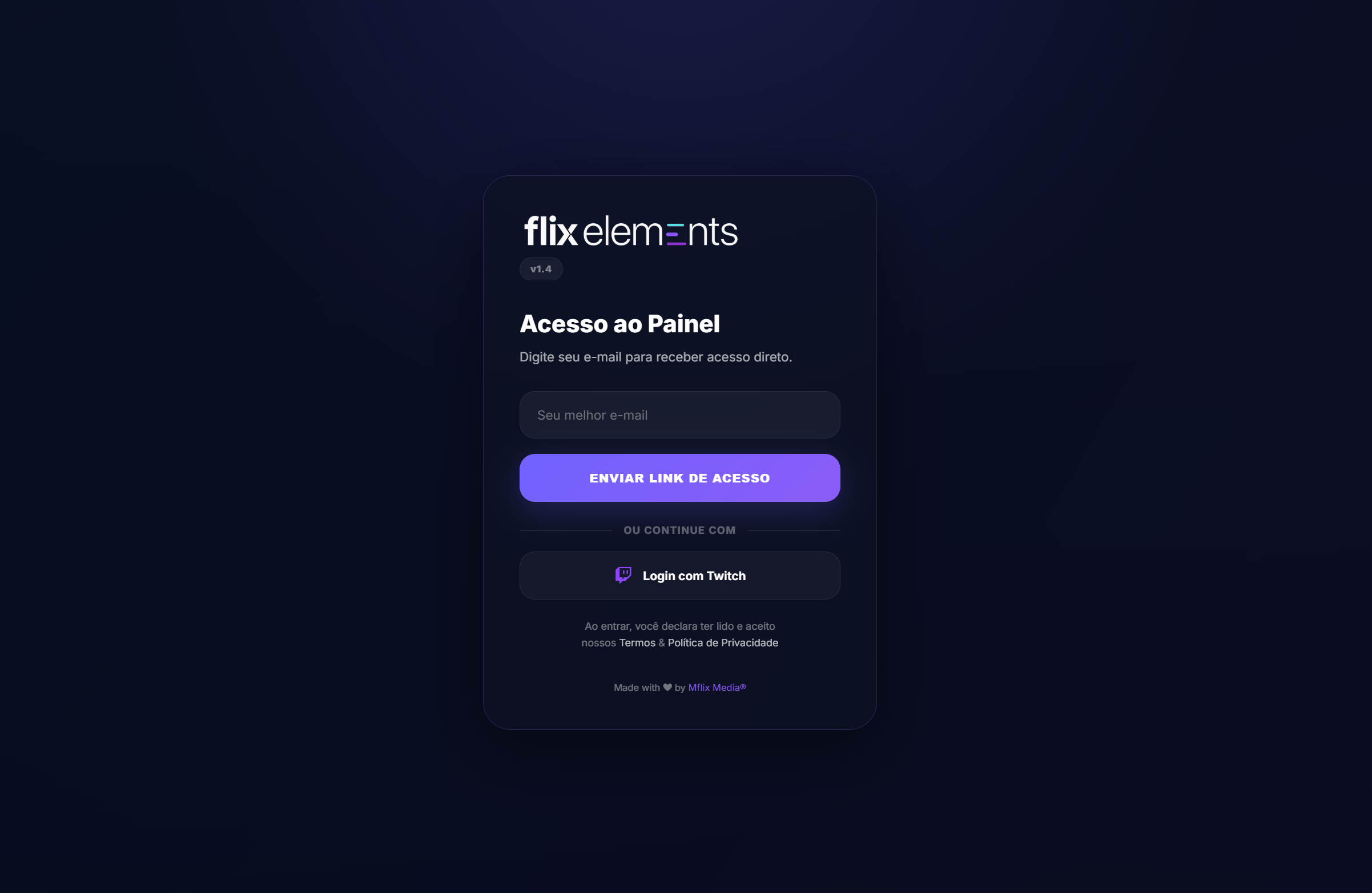 Tela de Login na plataforma Flix Elements