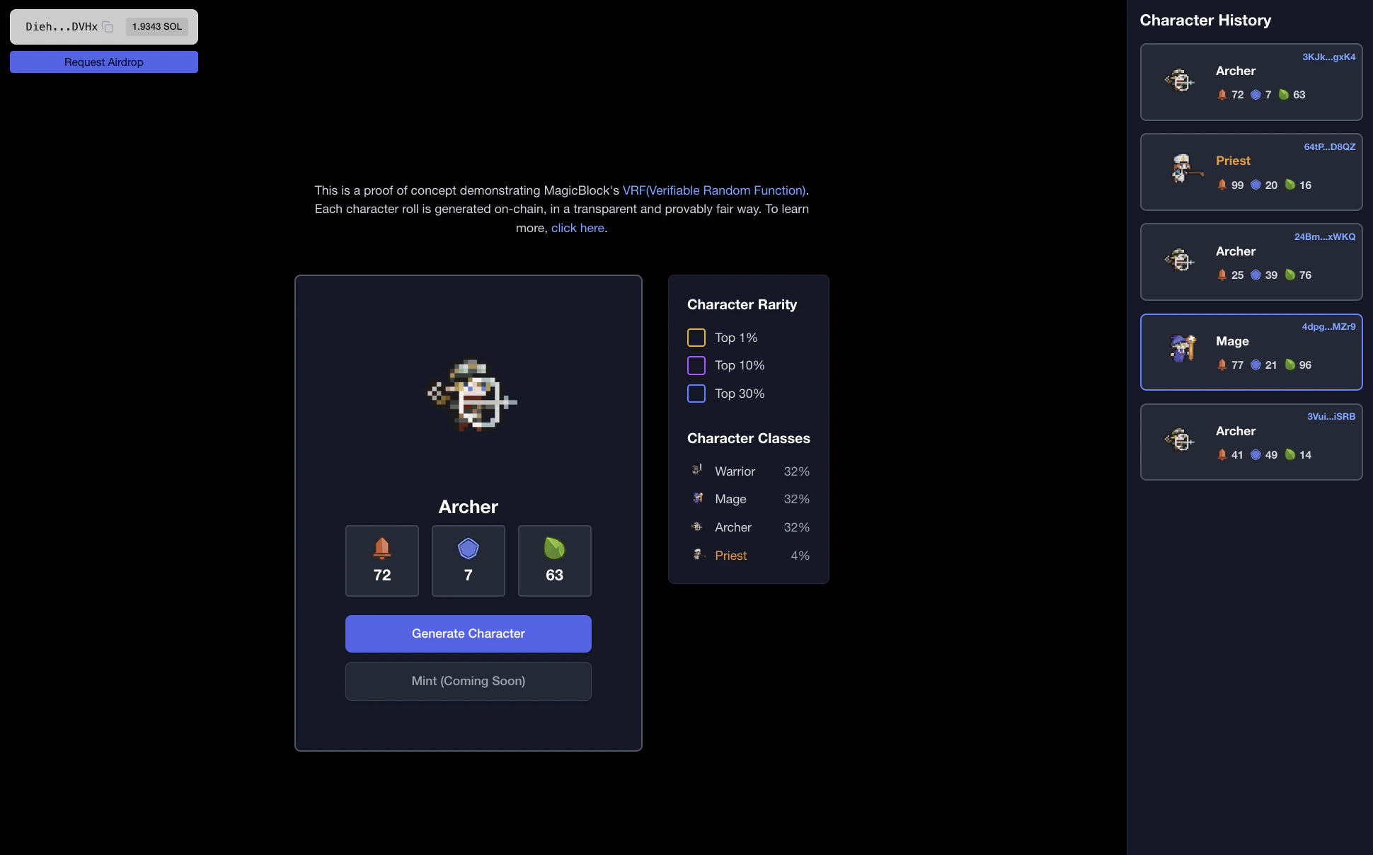 VRF Random Character Generator