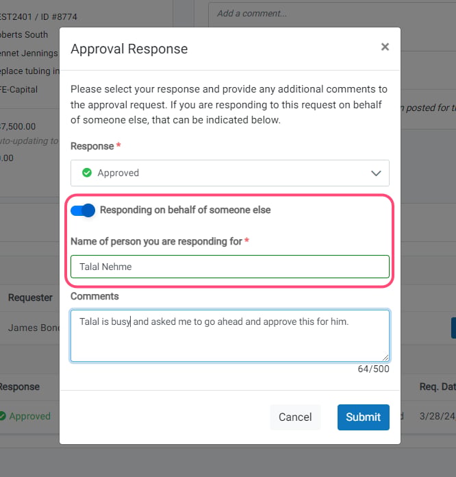 Respond to the AFE Approval Request on Someone Else's Behalf