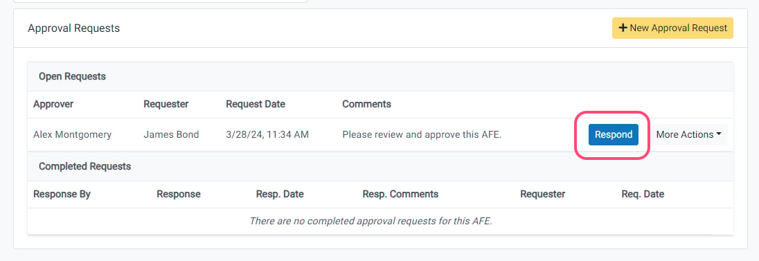 Respond to the AFE Approval Request