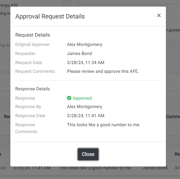 View Completed AFE Approval Requests Details