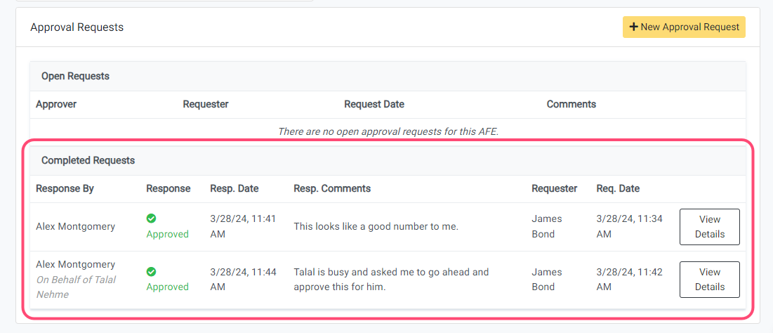 View Completed AFE Approval Requests