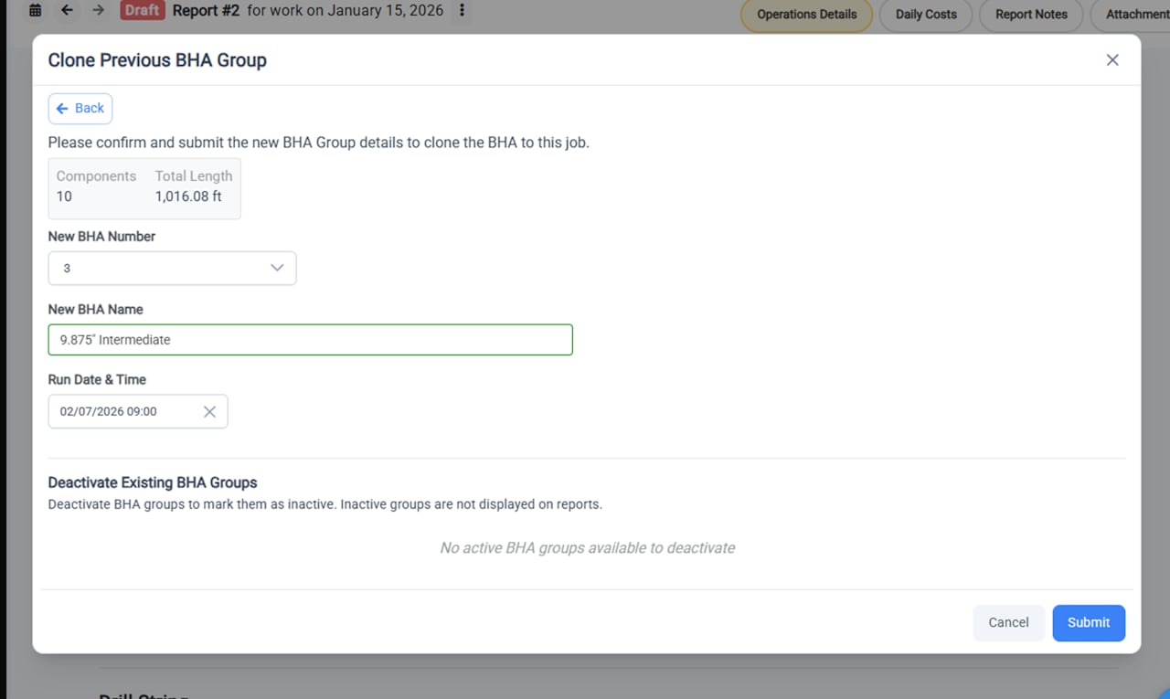 Enter the New BHA Group Details and Deactivate Groups