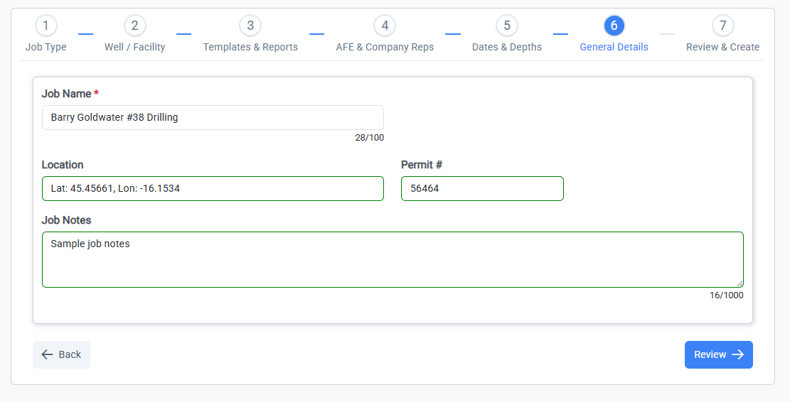Enter Location, Permit, and Job Notes
