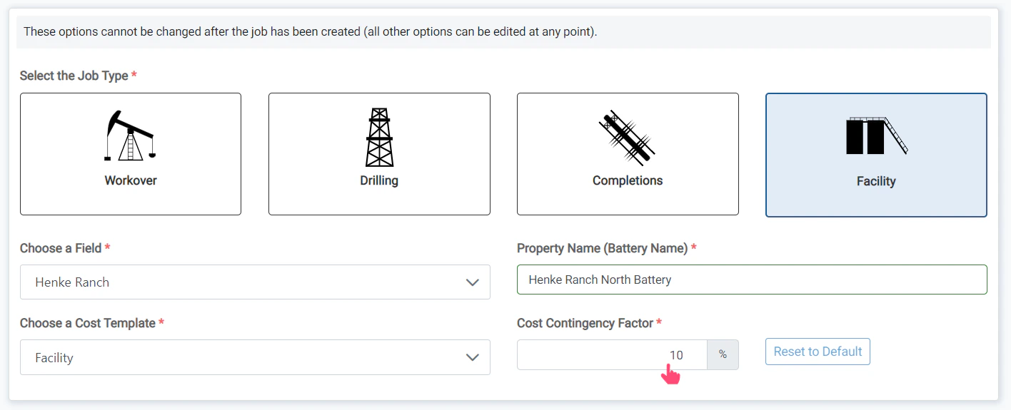 Set the Cost Contingency Factor