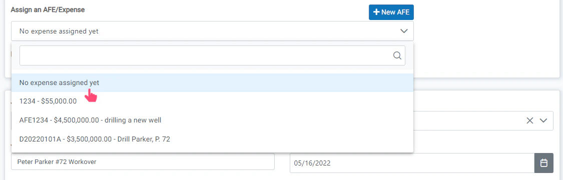 Assign or Create AFE