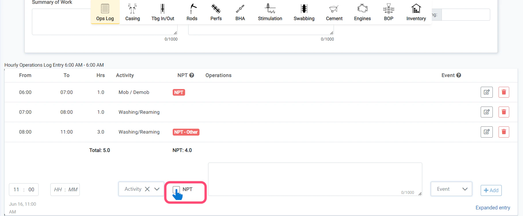 Track Non-Productive Time (NPT) by Category and Vendor