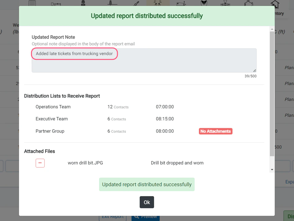 Reason for Updated Report in Email body