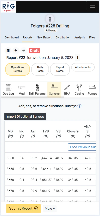Direction Survey Import Partial Success/Failure