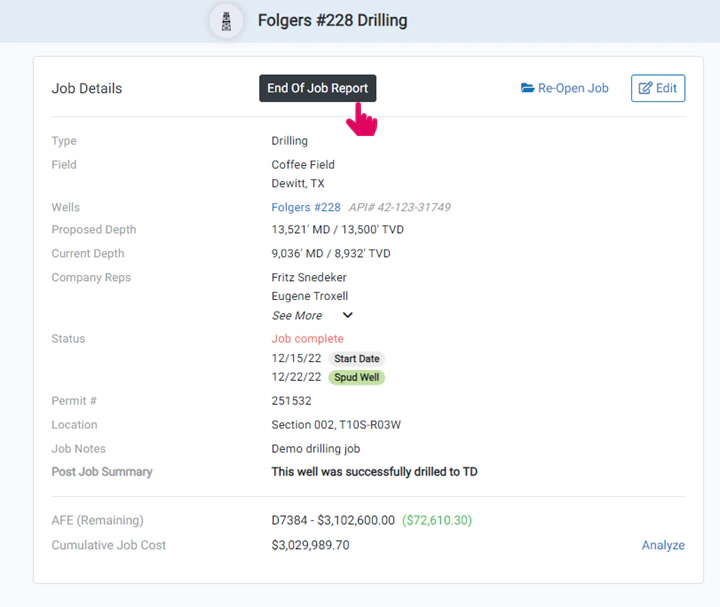 Available for previously completed jobs
