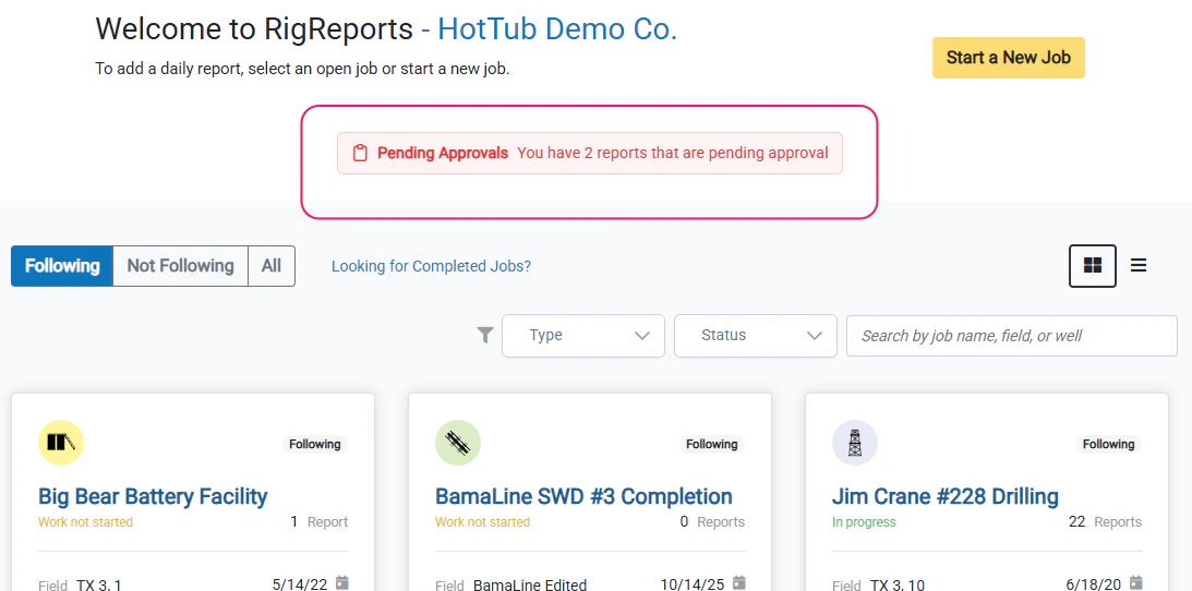 Notification for Pending Report Approvals