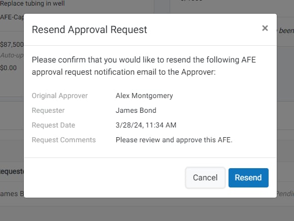 Resend AFE Approval Request